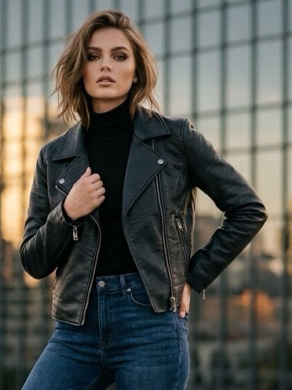 ✨ Topshop Textured Faux Black Leather Moto Biker Jacket - Size 10